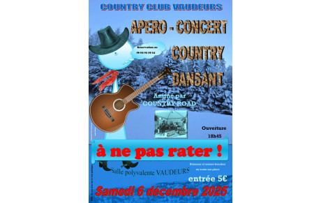 APERO CONCERT COUNTRY DANSANT samedi 6 décembre